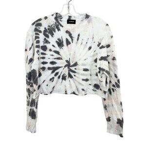 Monrow White & Gray Tie-Dye Cropped Sweatshirt Crewneck Pullover Size Small